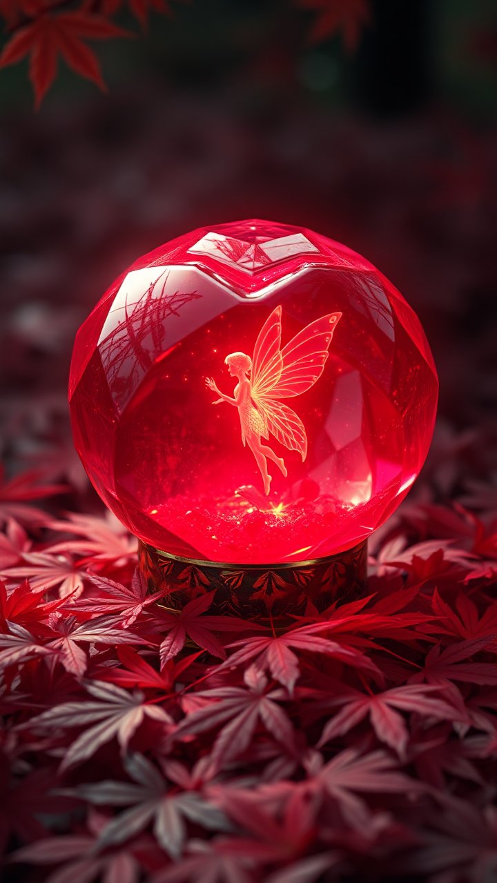 Glowing Fairy Inside a Red Crystal Orb