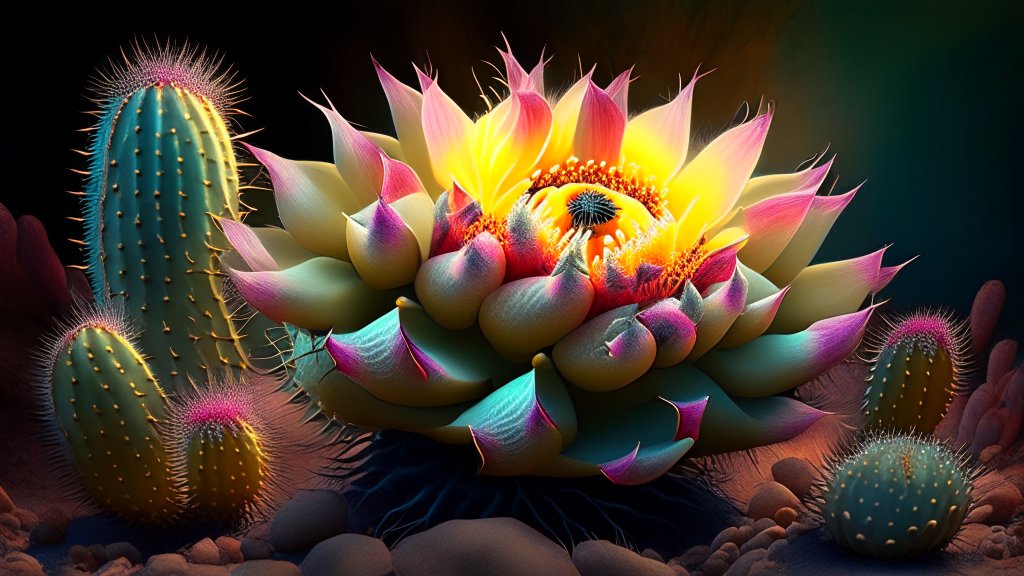 Glowing Fantasy Cactus Flower in Vibrant Colors