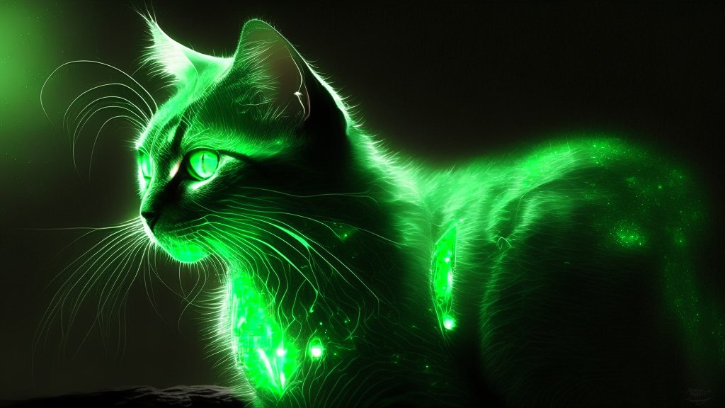 Glowing Futuristic Cat with Neon Green Light