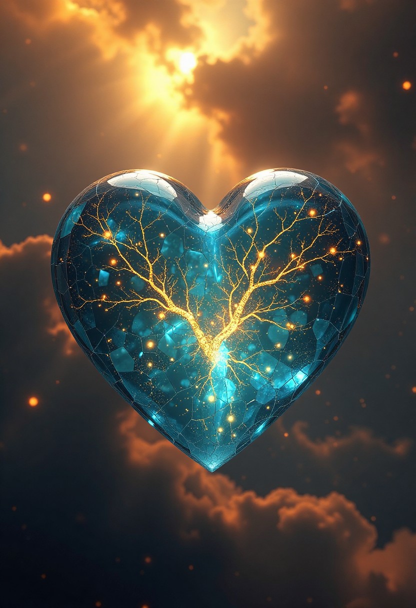 Glowing Heart Nebula with Golden Branches