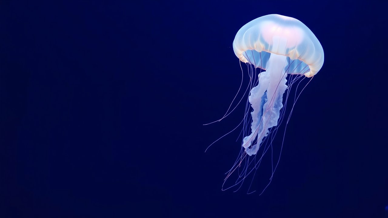 Glowing Jellyfish in Deep Blue Ocean
