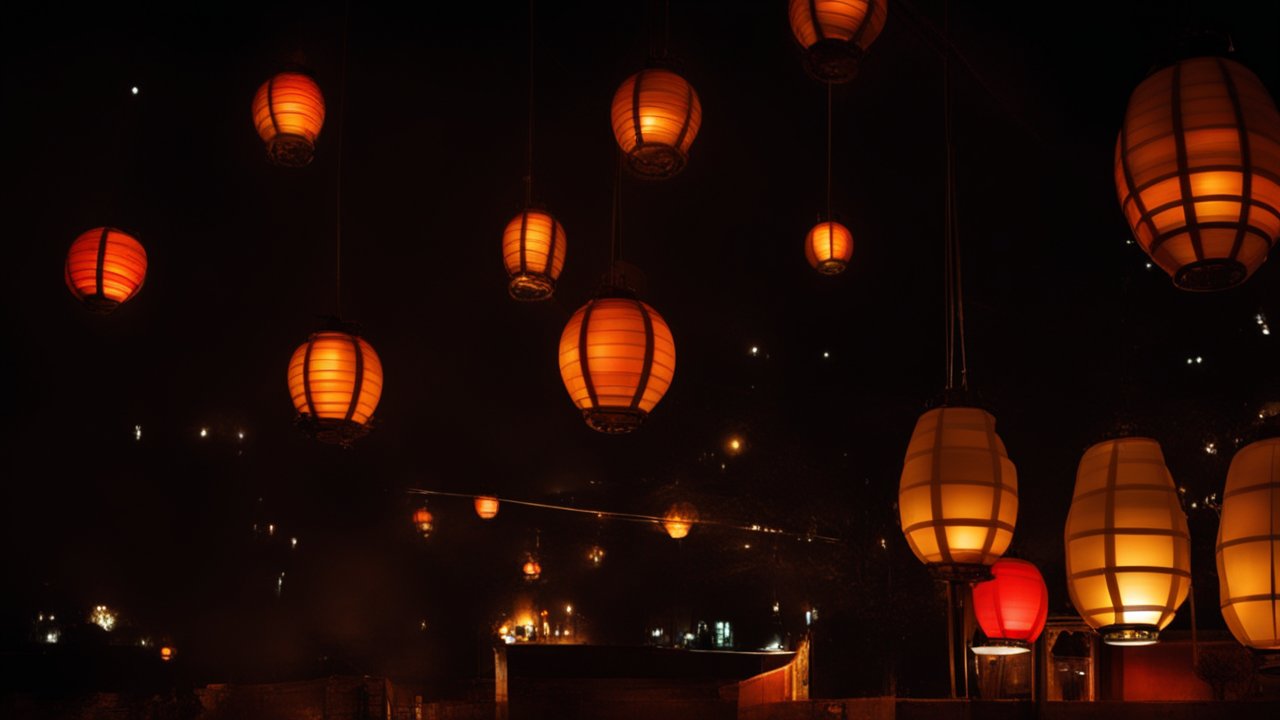 Glowing Lanterns Illuminating the Night Sky