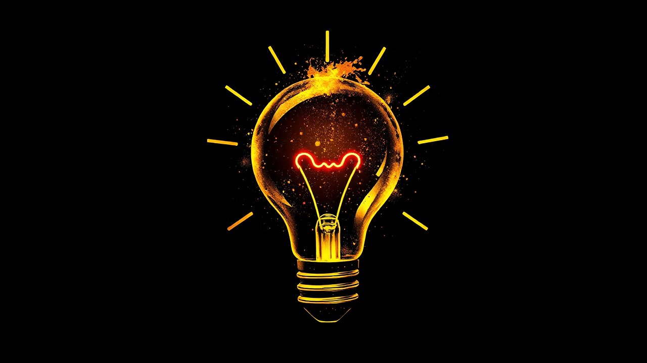 Glowing Light Bulb with Radiant Sparks on Black Background