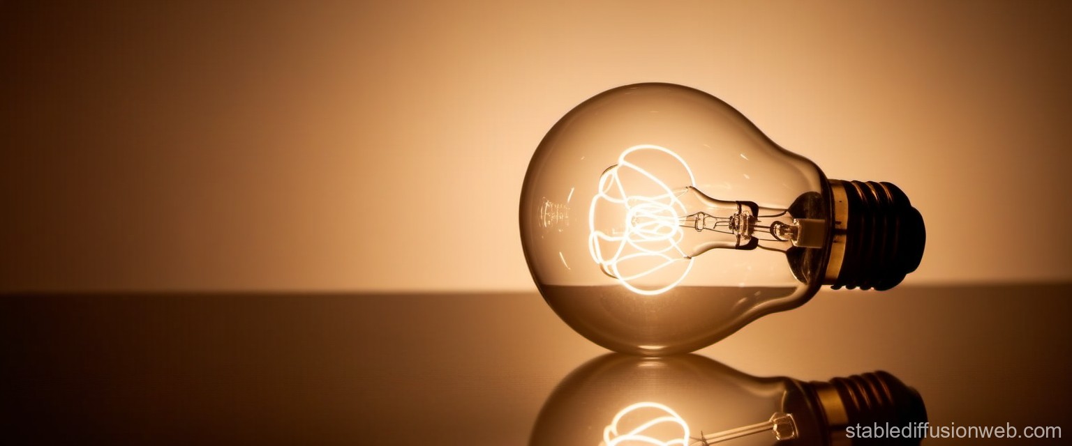 Glowing Light Bulb with Reflection on Surface