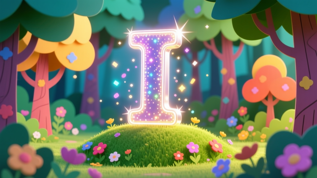 Glowing Magical Letter I in Enchanted Forest