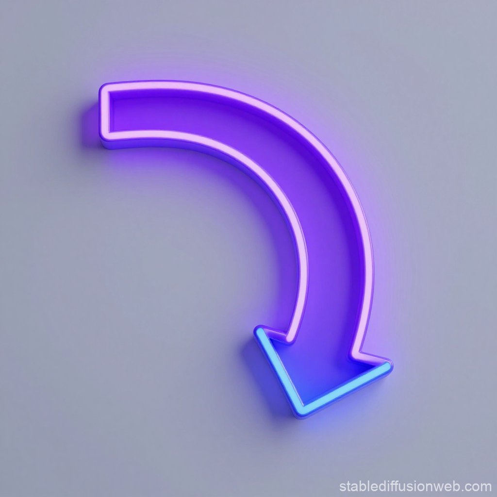 Glowing Neon Curved Arrow Pointing Downward