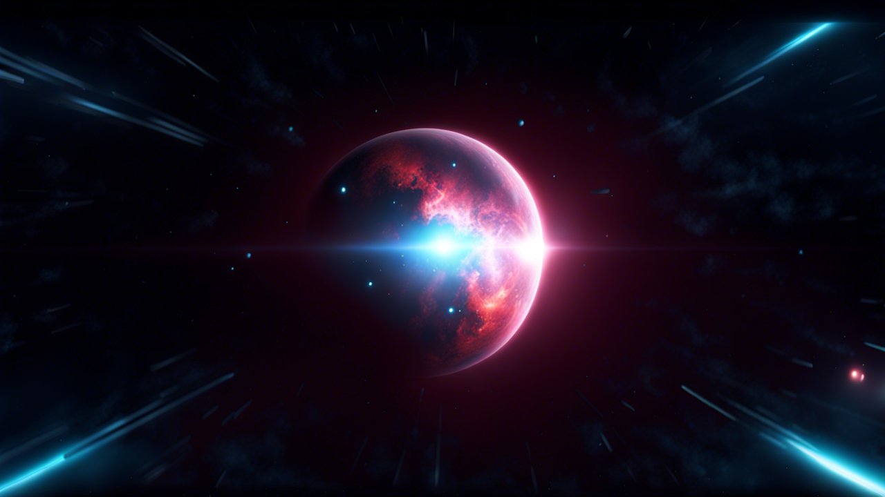 Glowing Red and Blue Sci-Fi Planet in Deep Space