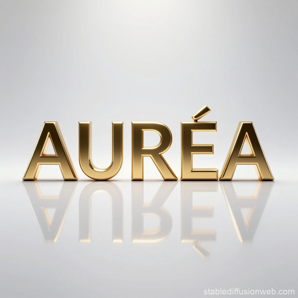 Golden 3D Text Logo 'AURÉA' with Reflection