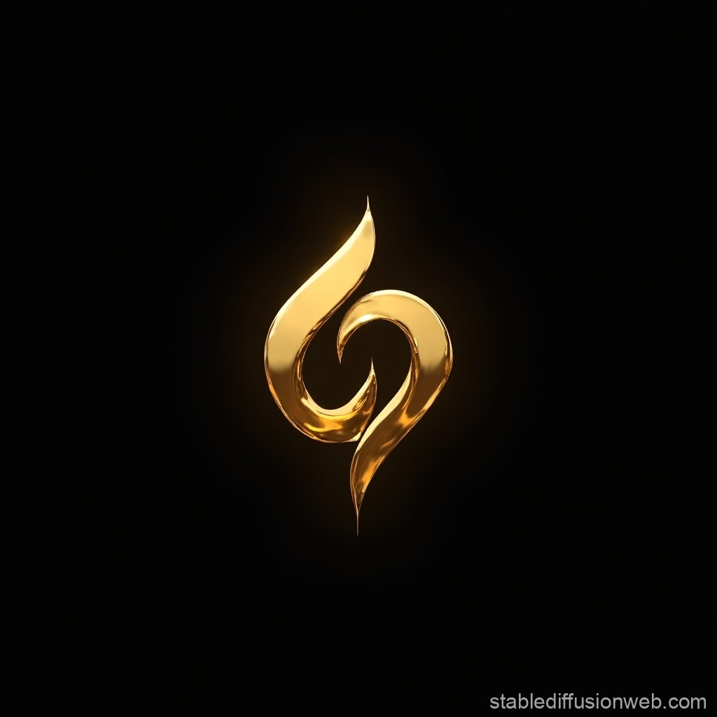 Golden Abstract Flame Symbol on Black Background