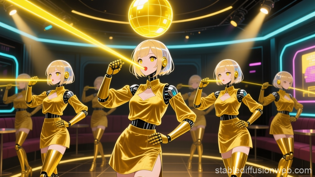 Golden Androids Dancing in Futuristic Club