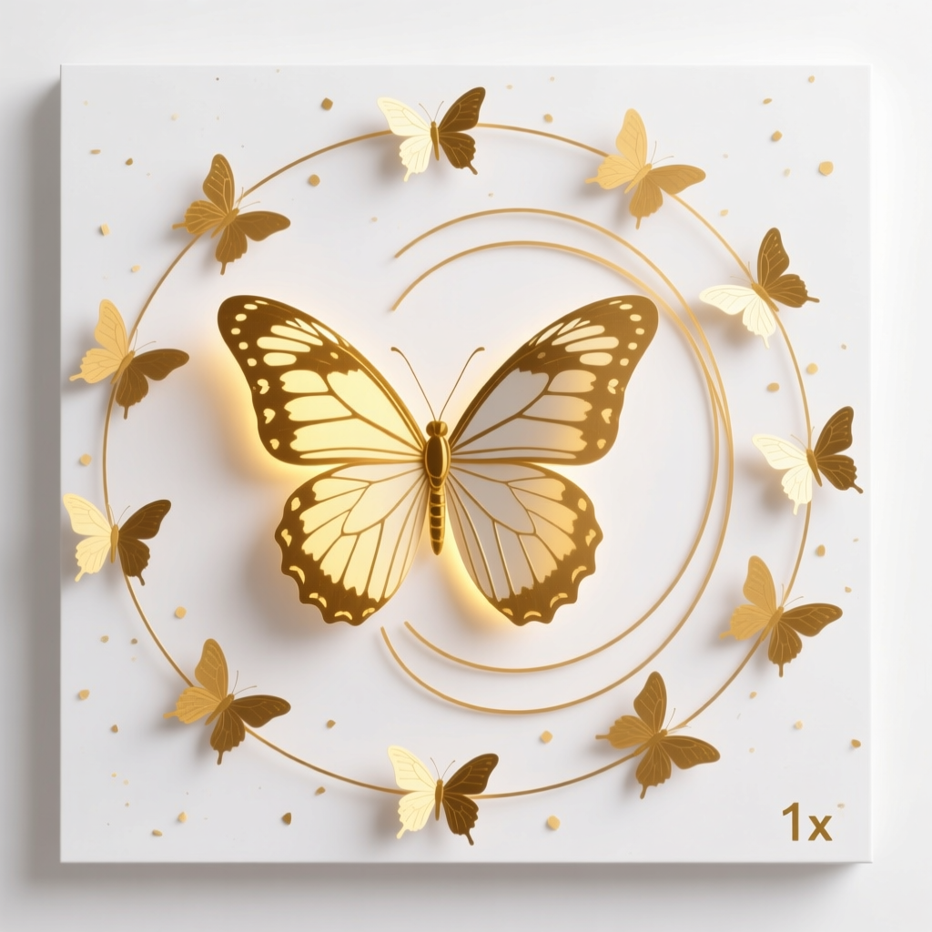 Golden Butterfly with Radiant Spiral Design