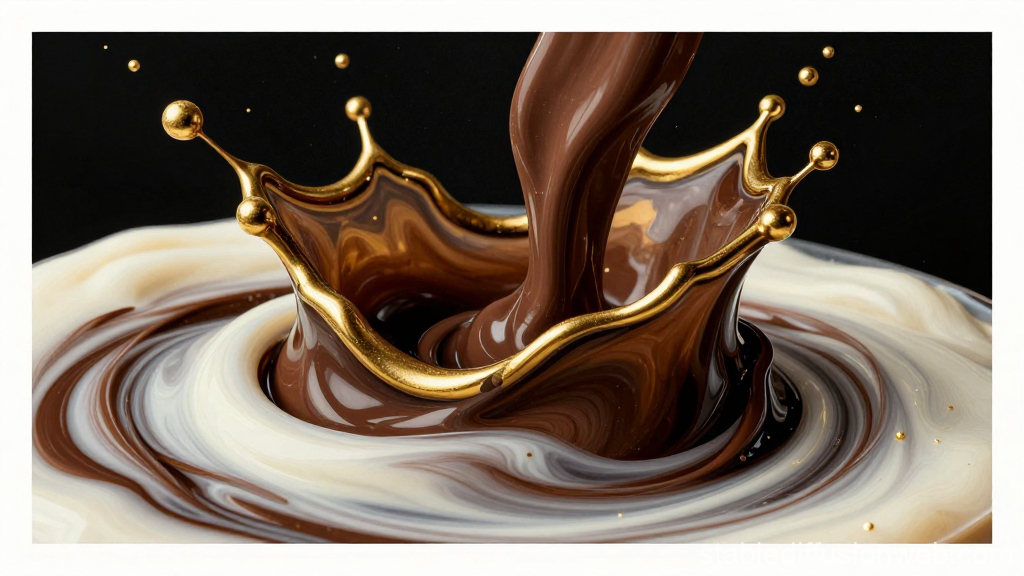 Golden Cocoa Splash Vortex in Swirling Milk
