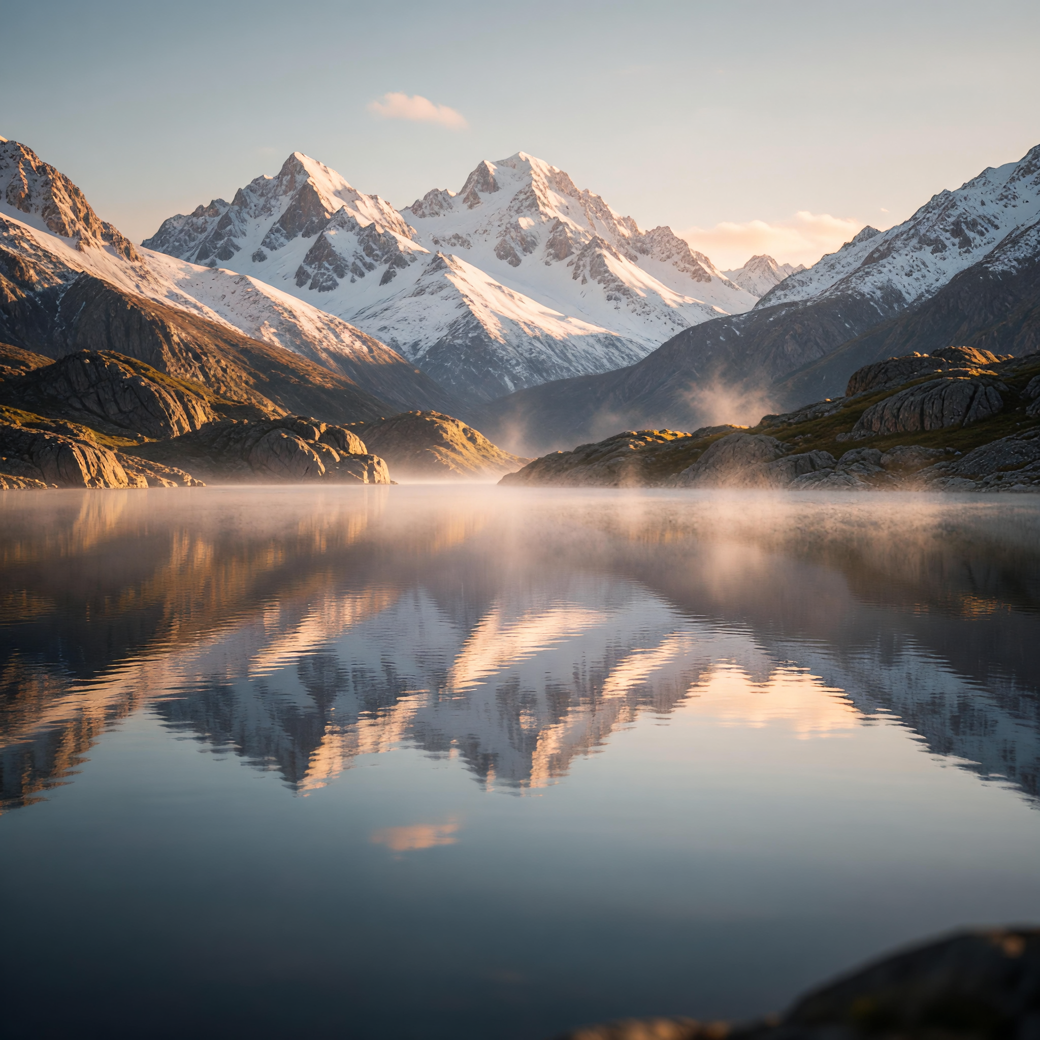 Golden Dawn Over Misty Mountain Lake
