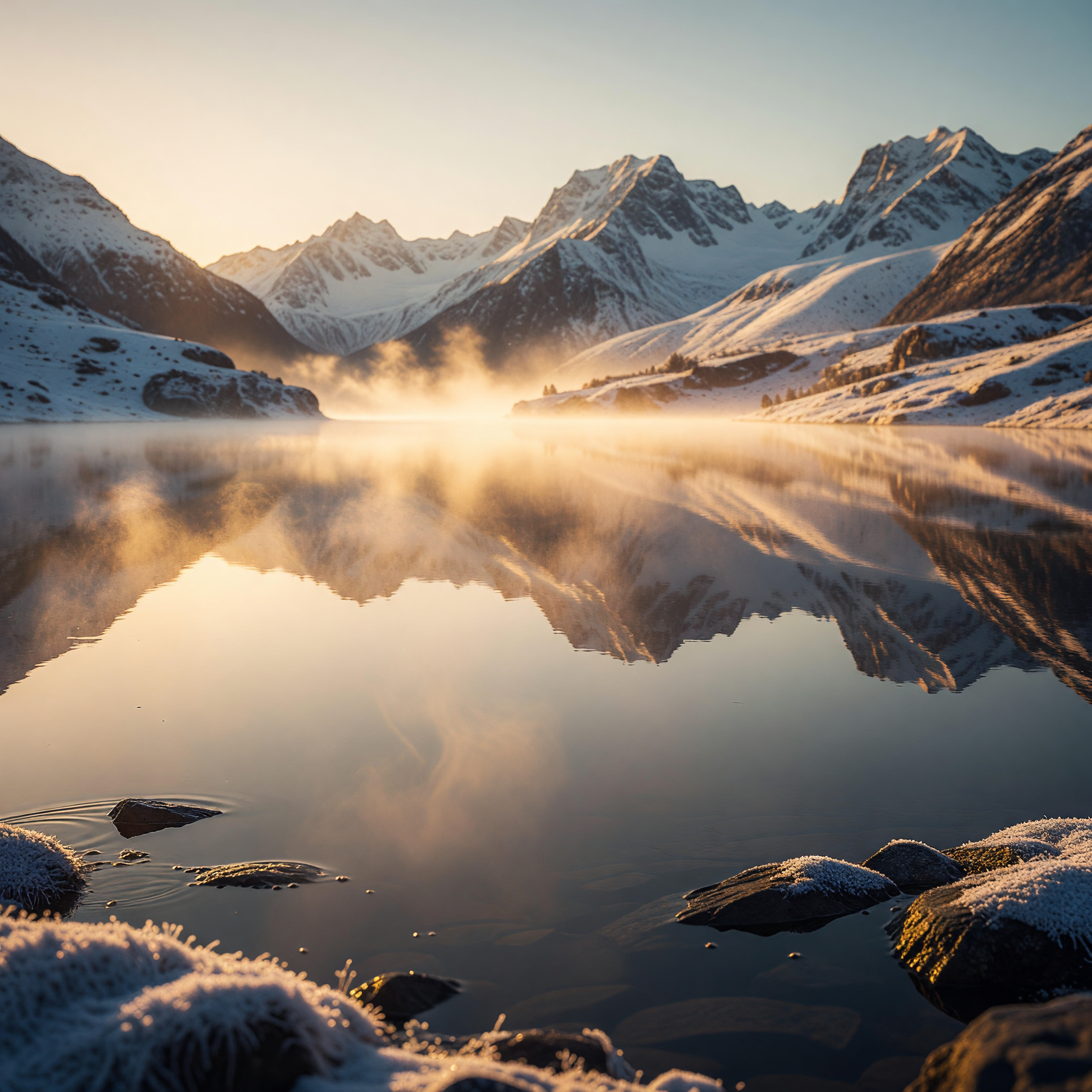 Golden Dawn Over Serene Mountain Lake