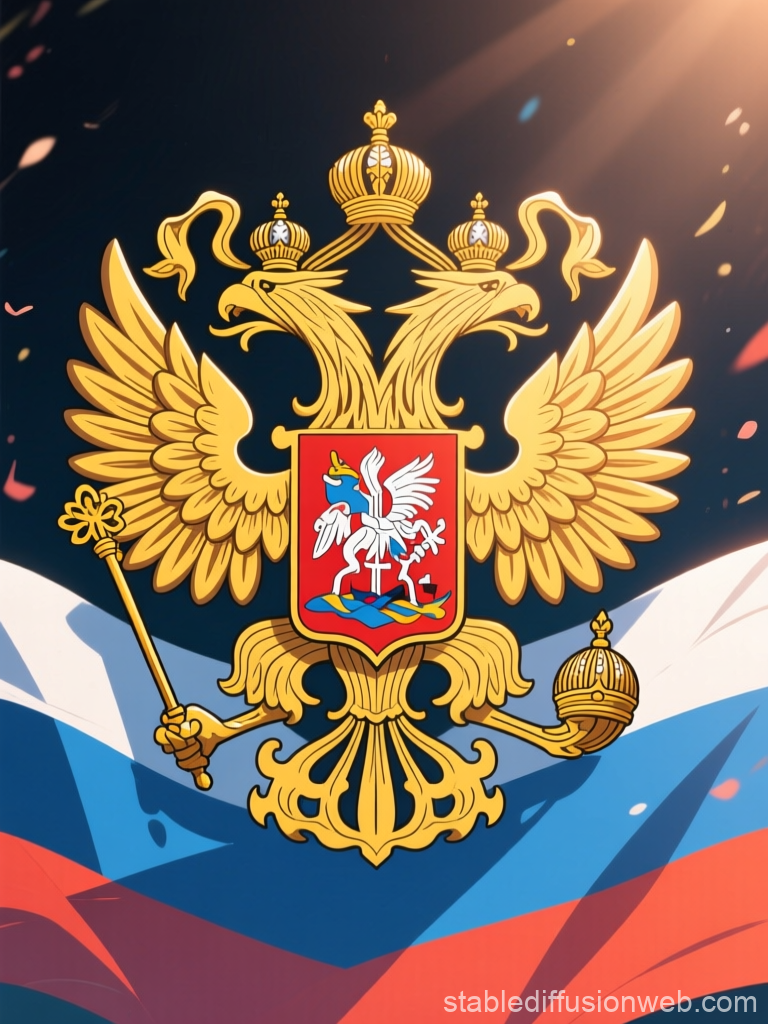 Golden Double-Headed Eagle Coat of Arms on Russian Flag