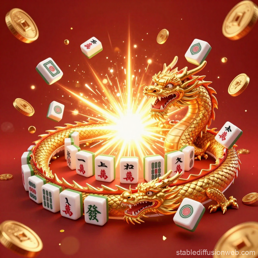 Golden Dragon Encircling Mahjong Tiles with Radiant Light