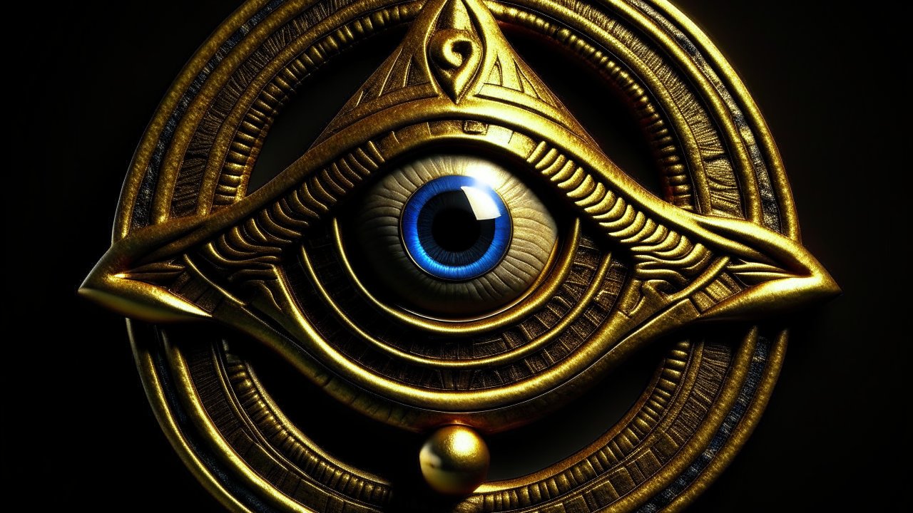 Golden Egyptian Eye Medallion with Blue Iris