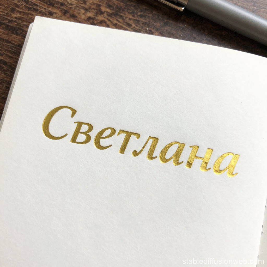 Golden Embossed Cyrillic Text on White Paper