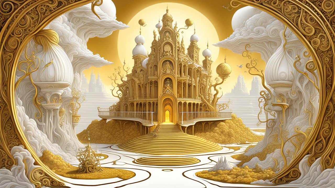 Golden Fantasy Palace in a Surreal Paradise