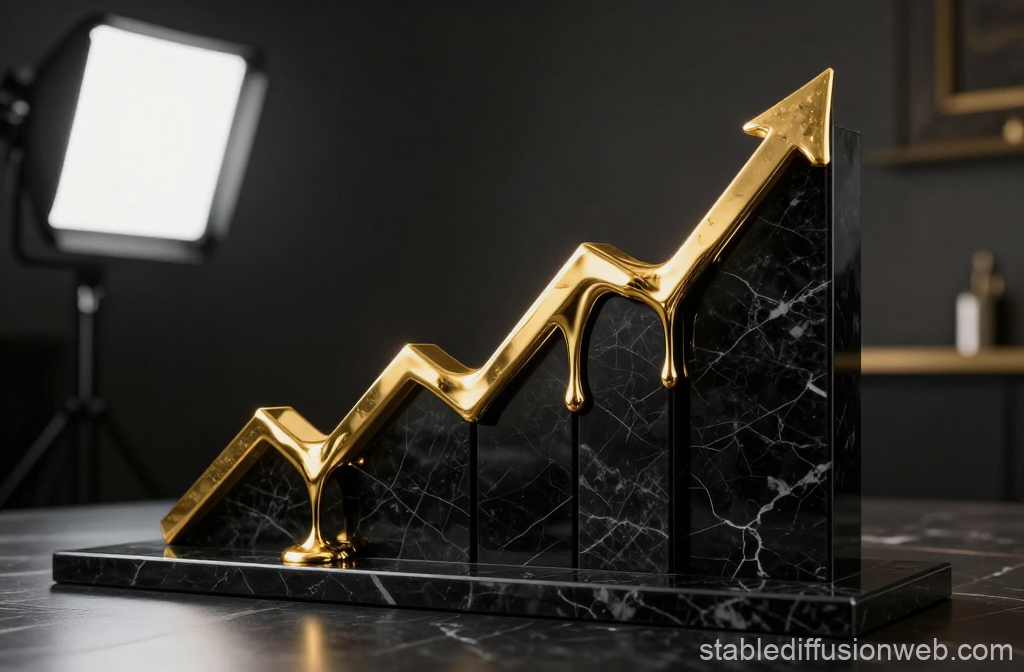 Golden Growth Arrow on Black Marble Bar Chart