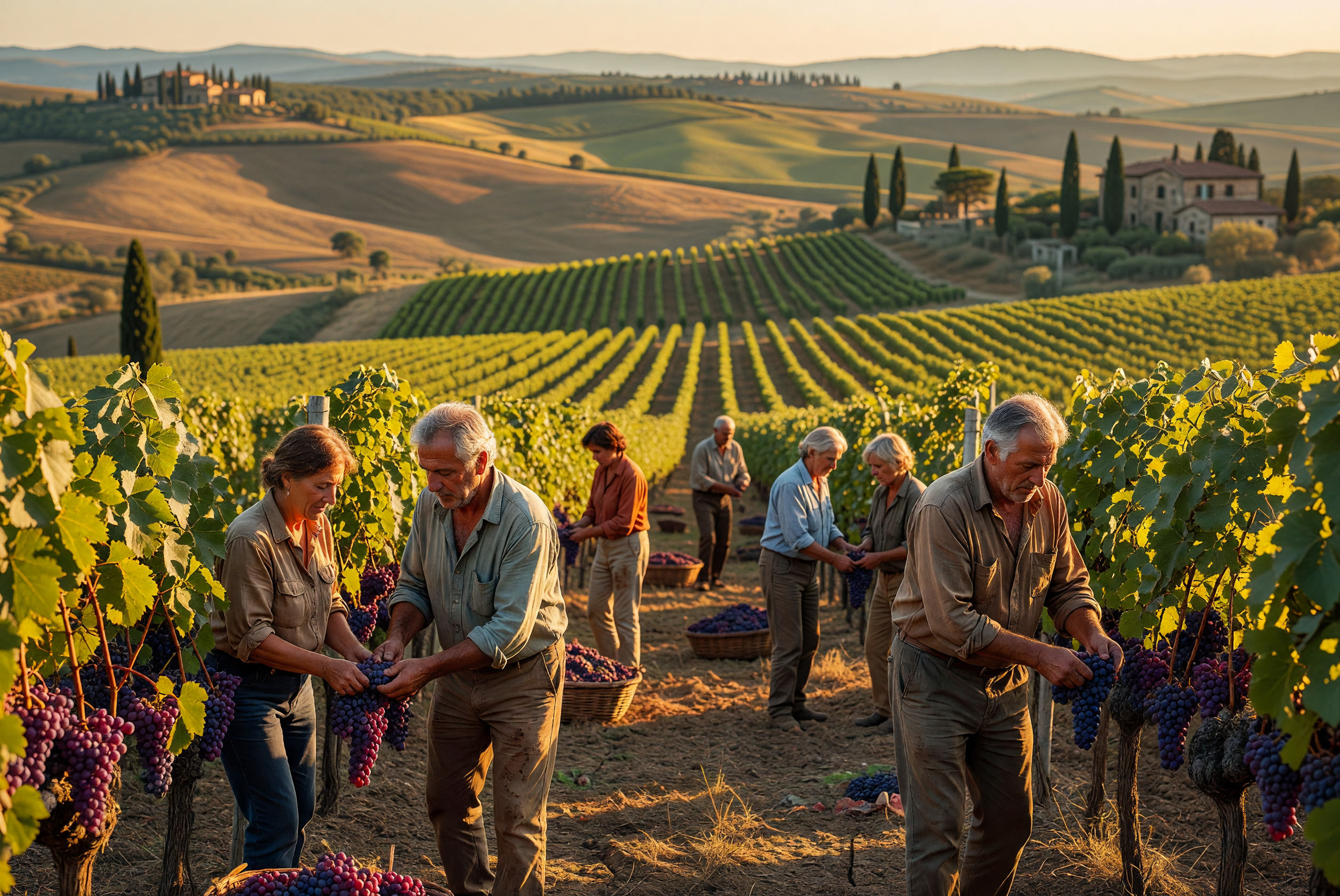 Golden Harvest in Italian Vineyard at Sunset