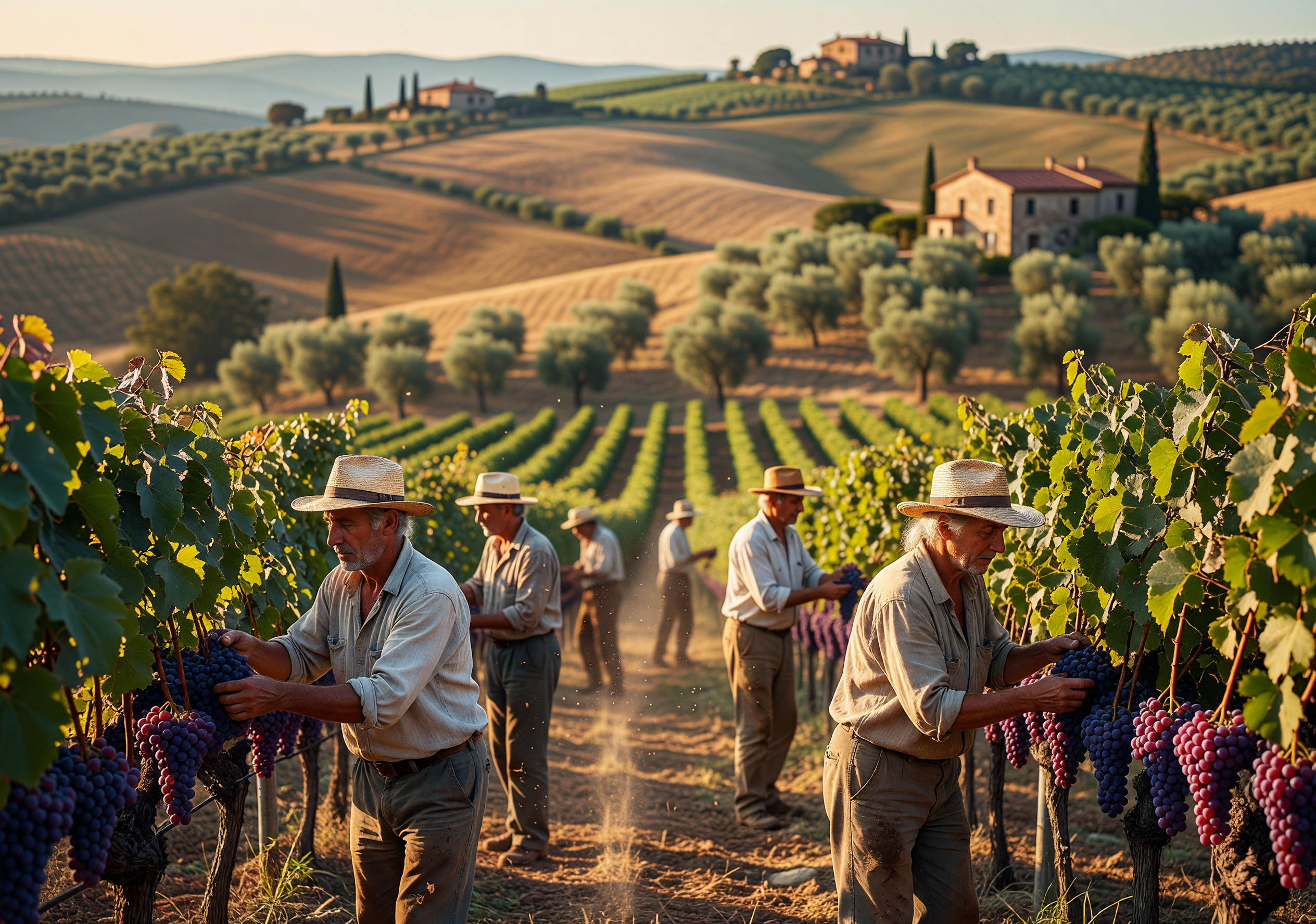 Golden Harvest in Tuscan Vineyards at Sunset