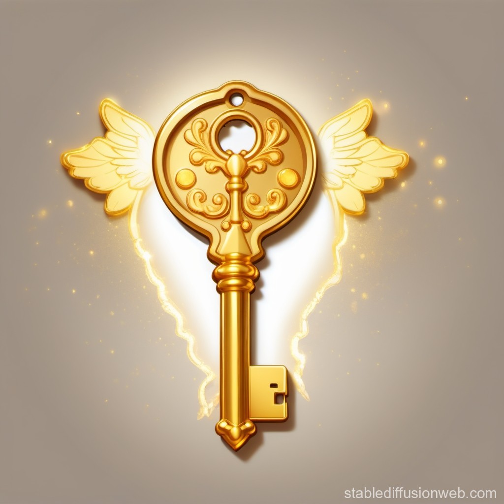 Golden Key with Angel Wings and Magical Glow