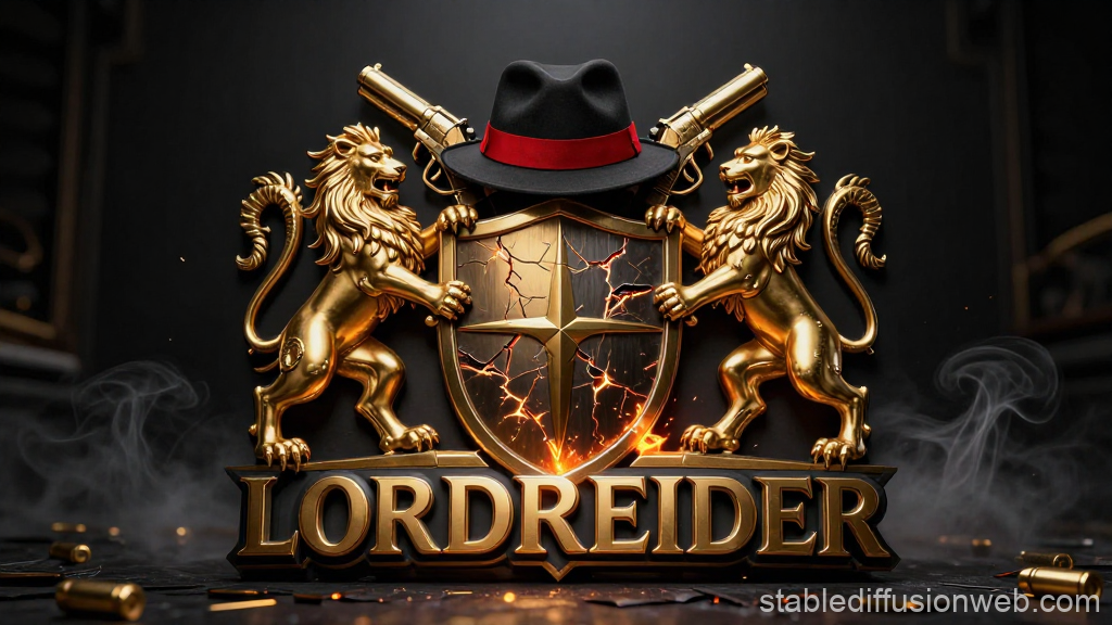 Golden Mafia Cartel Emblem with Lions and Guns