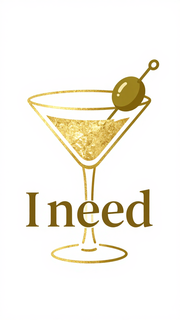 Golden Martini Glass with Olive and Text
