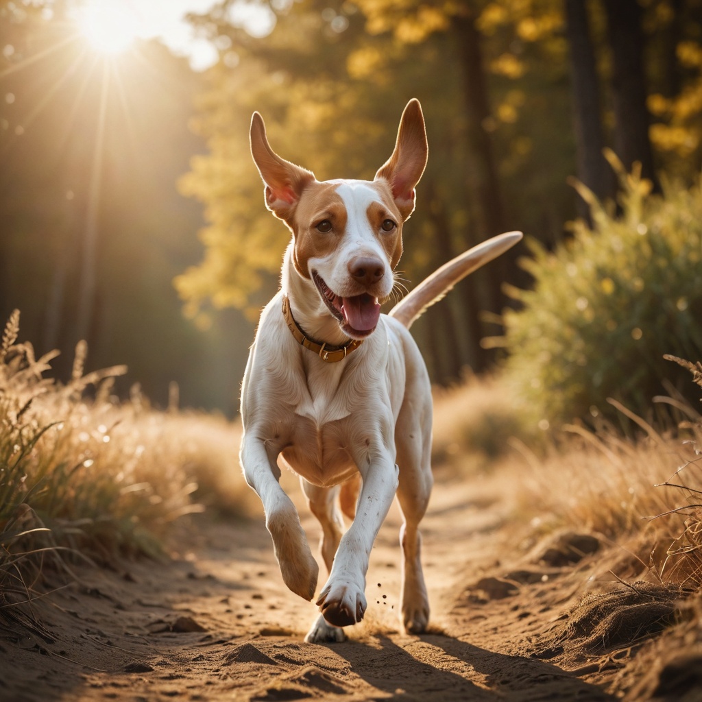 Golden Pointer Dog Running Joyfully on Forest Path