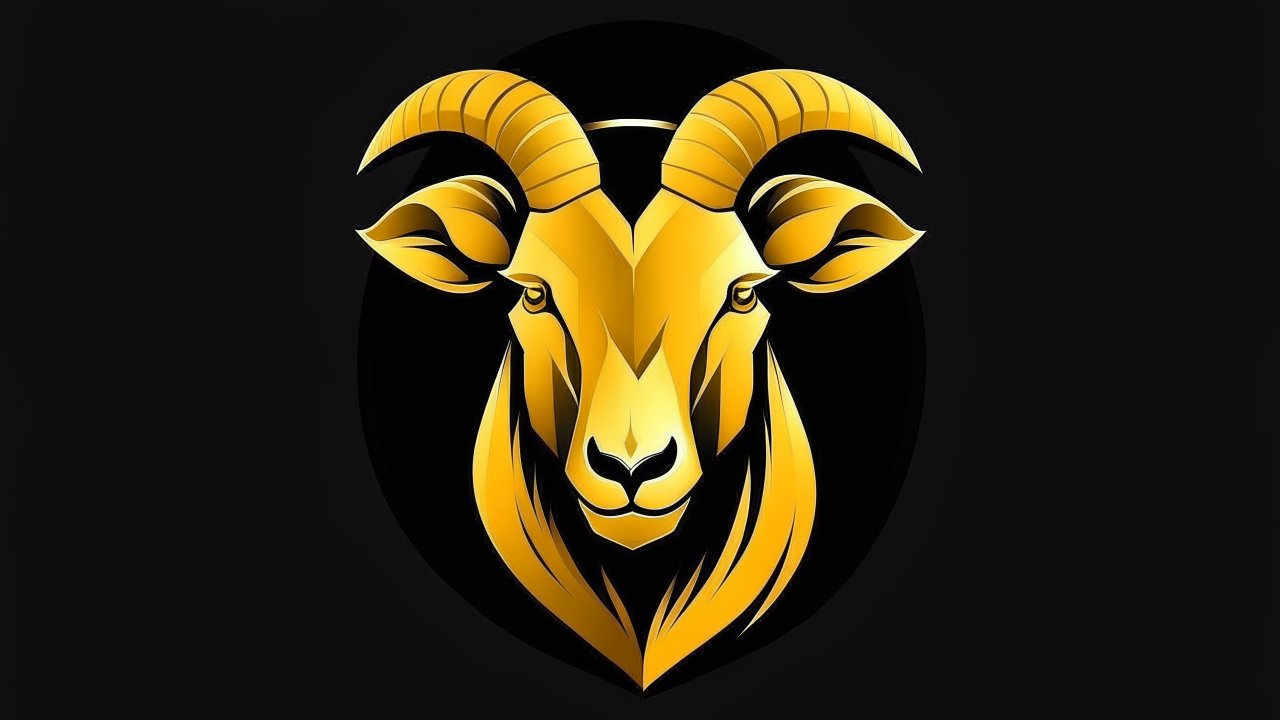 Golden Ram Head Logo on Black Background