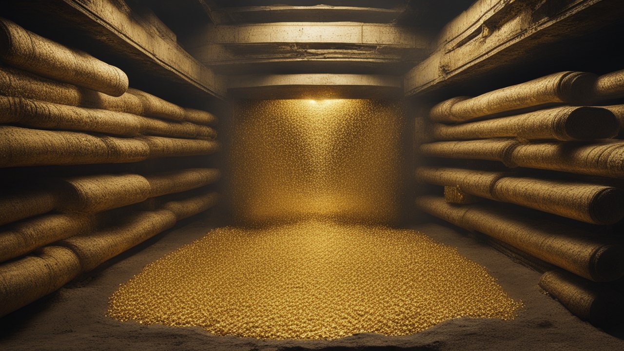 Golden Spheres Flowing in Industrial Tunnel