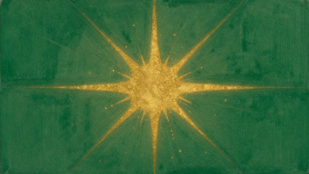 Golden Starburst on Green Watercolor Background