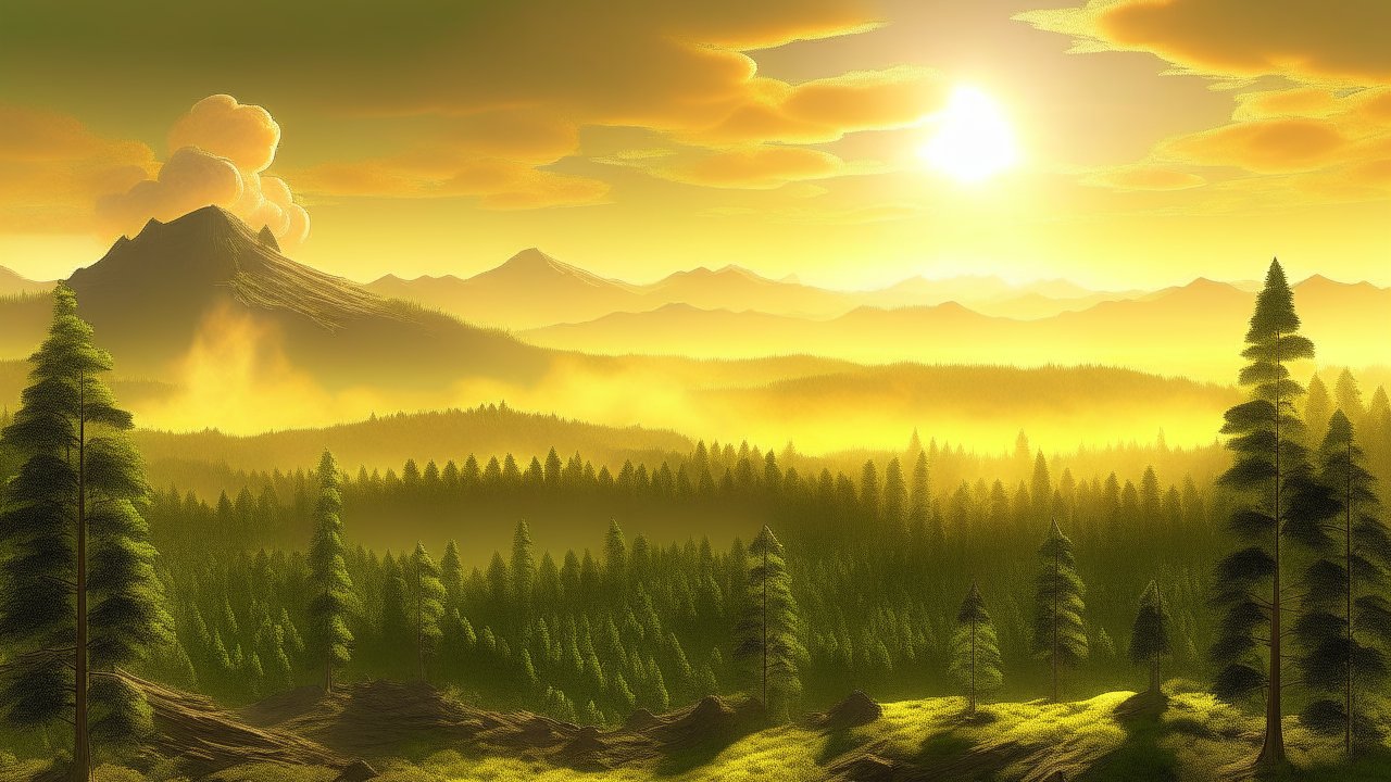 Golden Sunrise Over a Vast Green Forest