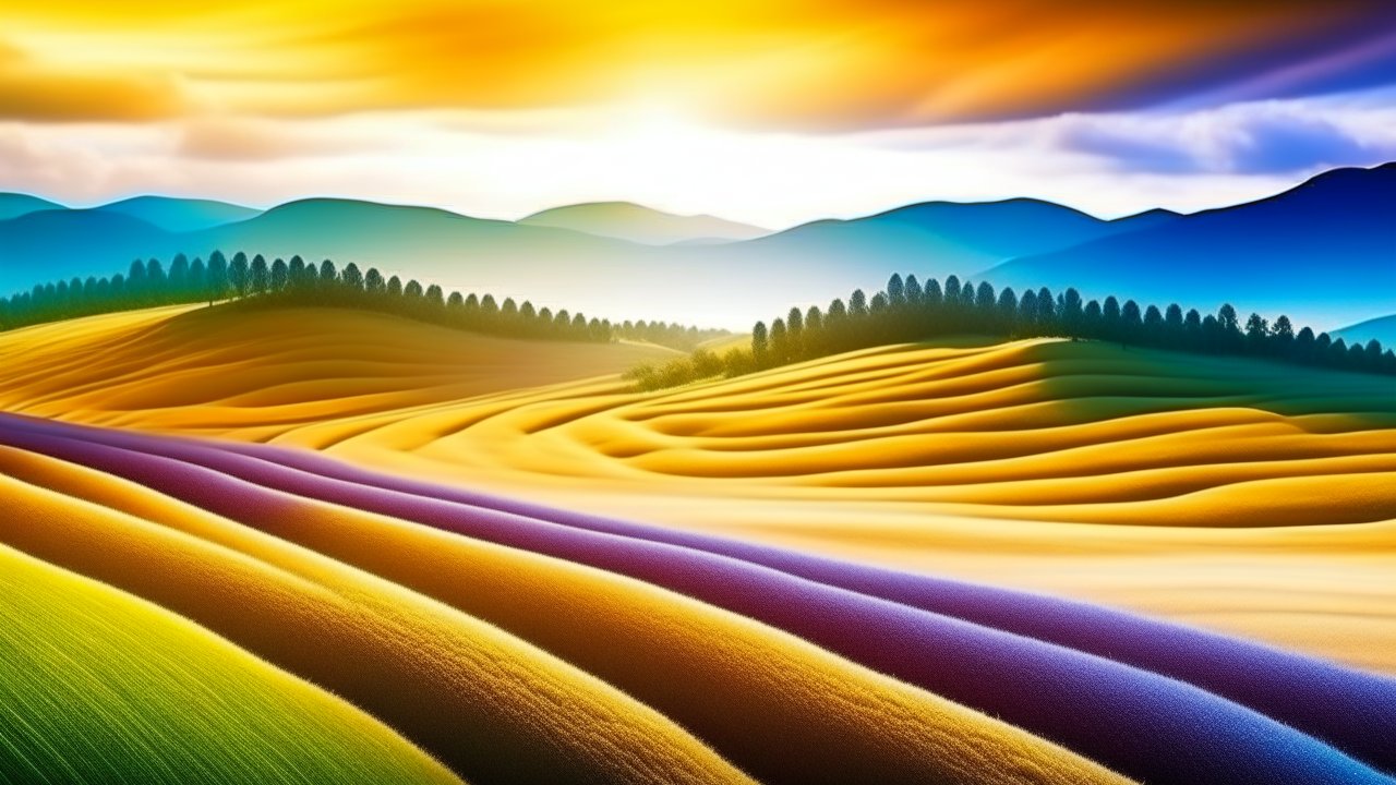 Golden Sunrise Over Rolling Colorful Hills