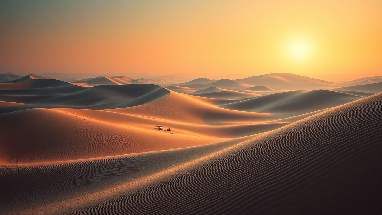 Golden Sunset Over Expansive Desert Dunes