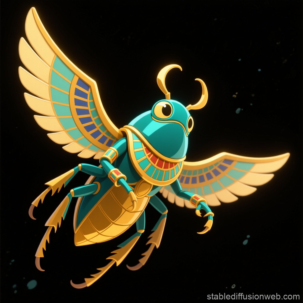 Golden Turquoise Scarab with Egyptian Winged Design