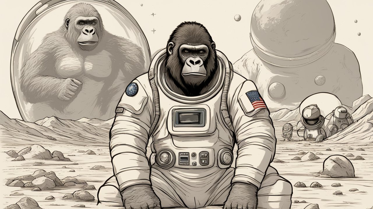 Gorilla Astronaut on a Lunar Landscape