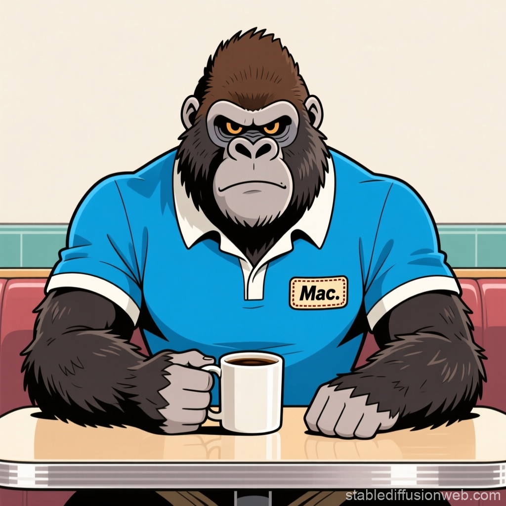 Gorilla in Blue Shirt Drinking Coffee Vector