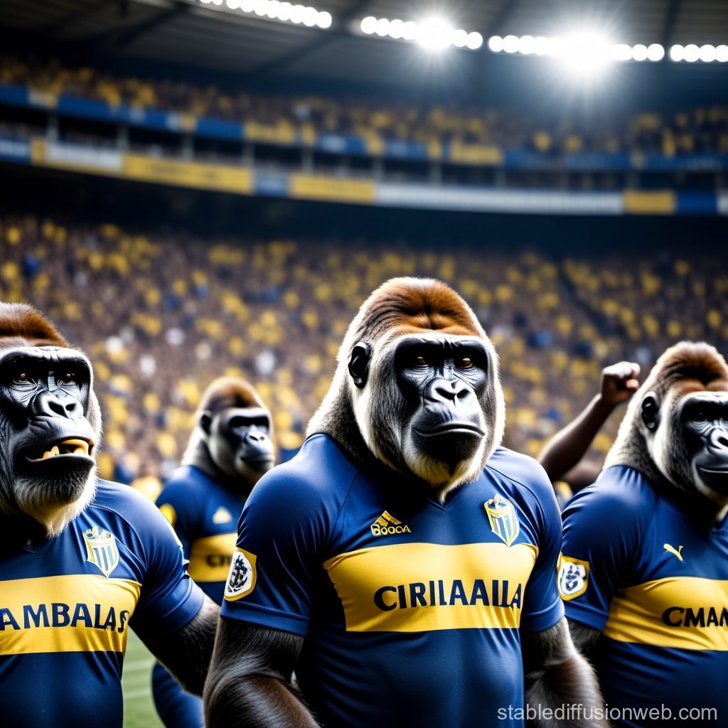 Gorilla Soccer Team in Stadium