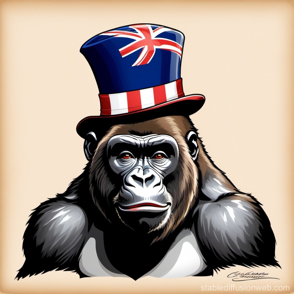 Gorilla Wearing Patriotic Top Hat Illustration