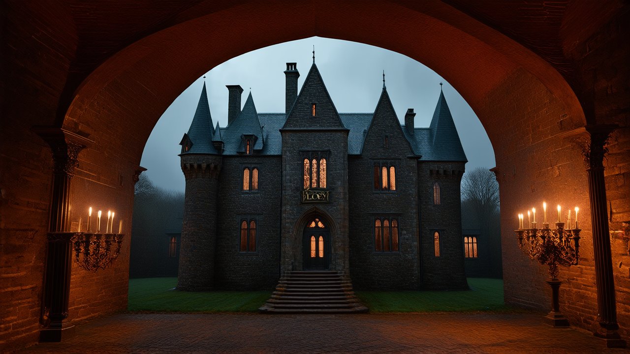 Gothic Castle Entrance at Dusk