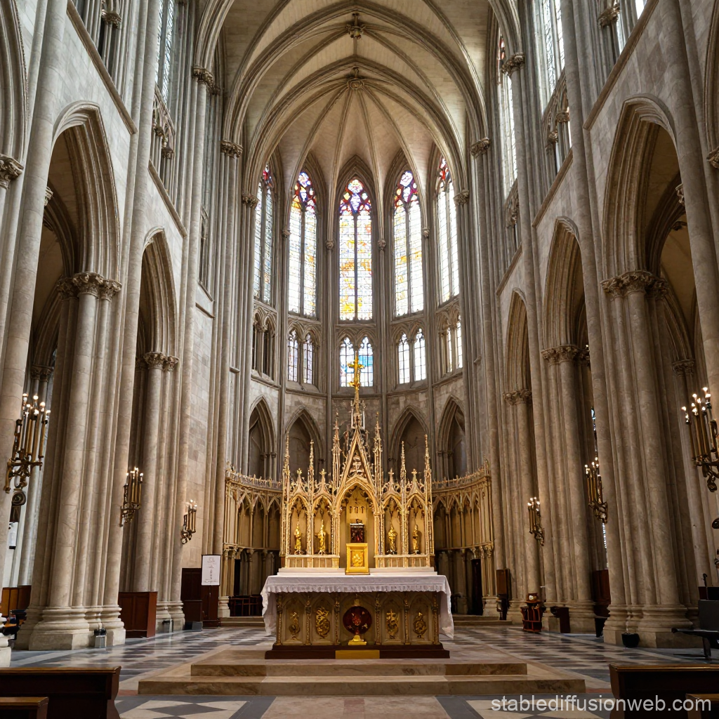 Gothic Cathedral Altar with Stained Glass Windows