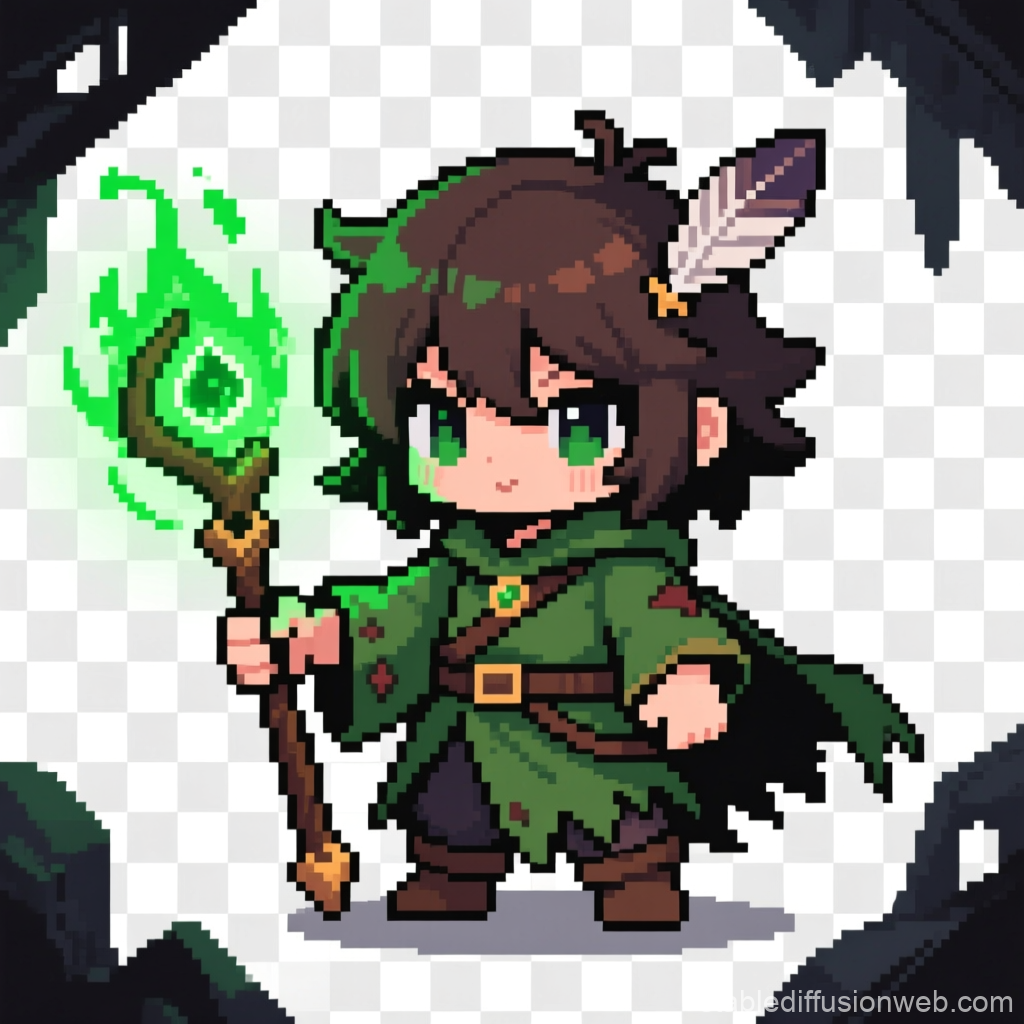 Gothic Chibi Druid with Glowing Green Staff