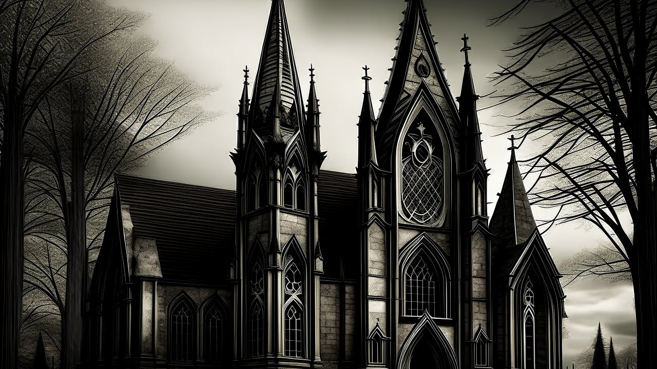 Gothic Church Illustration in Monochrome