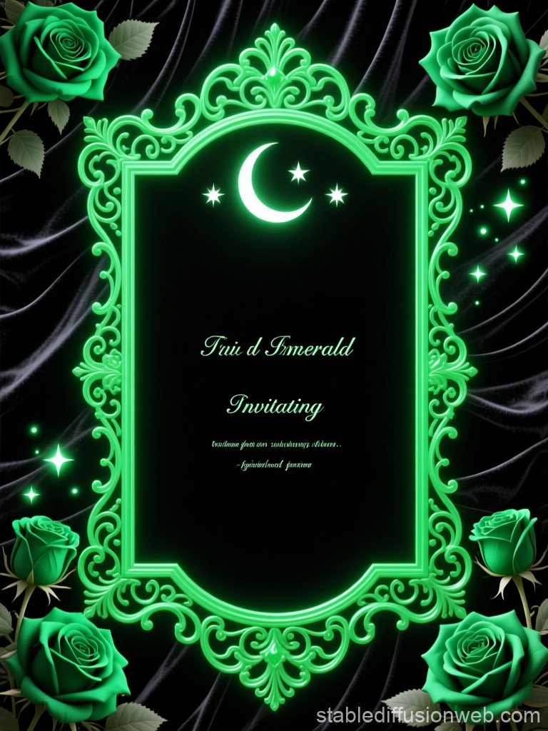 Gothic Emerald Wedding Frame with Roses and Crescent Moon