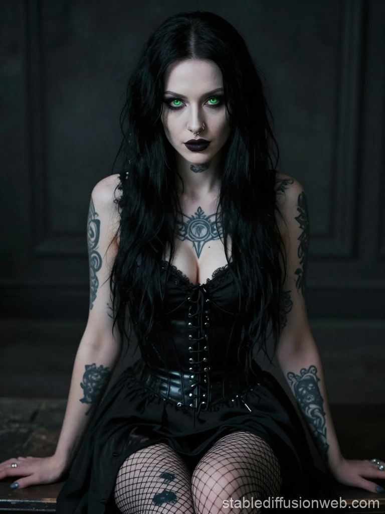 Gothic European Woman with Piercings and Tattoos