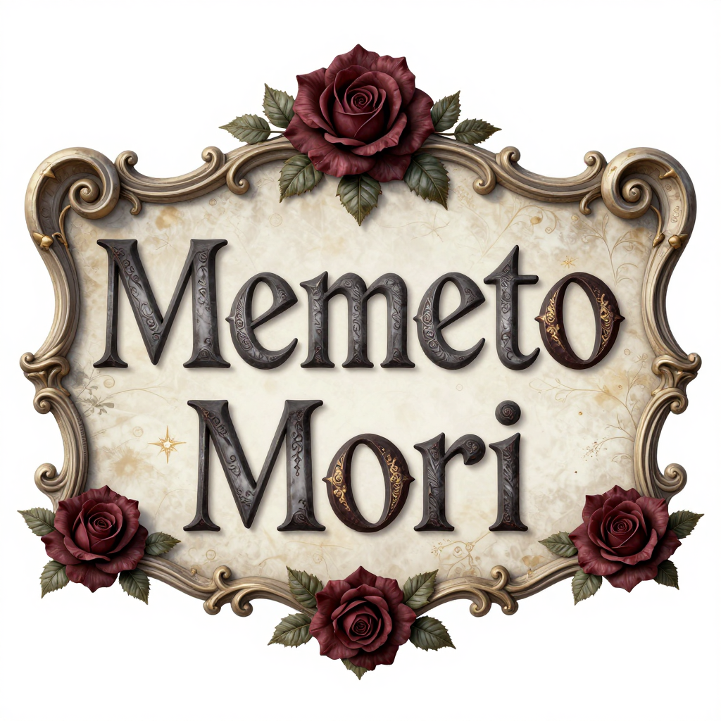 Gothic Memento Mori Sign with Red Roses