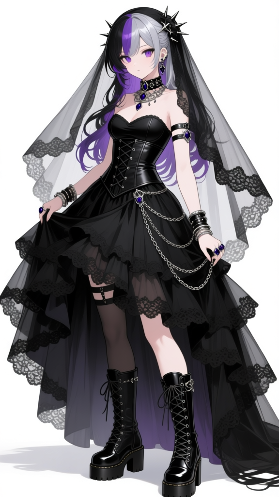 Gothic Punk Bride in Black Lace Dress