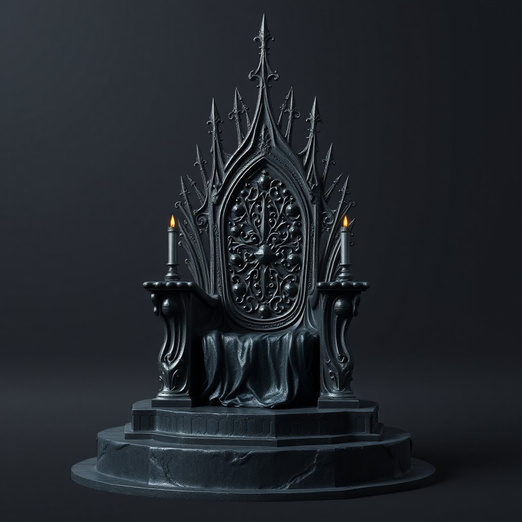 Gothic Realistic Throne with Ornate Spikes and Candles